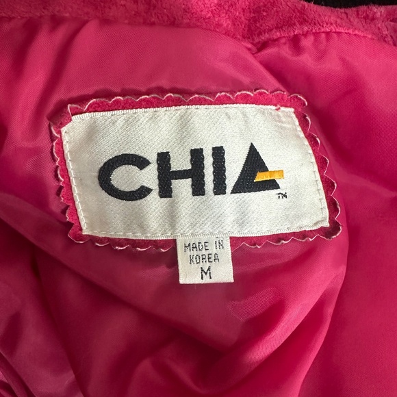 Vintage Chia Hot Pink Suede Leather Western Button Up Shoulder Pad Jacket - Picture 9 of 9